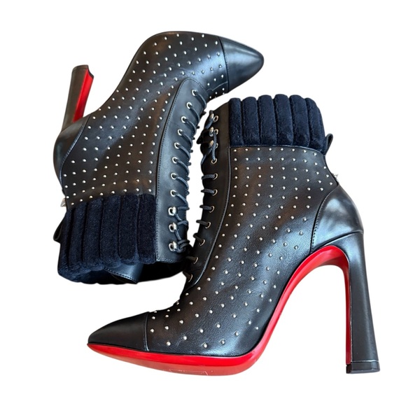 Christian Louboutin Calfskin Studded Dakita 100 Lace Up Booties EU 36 US 6 - Picture 8 of 13